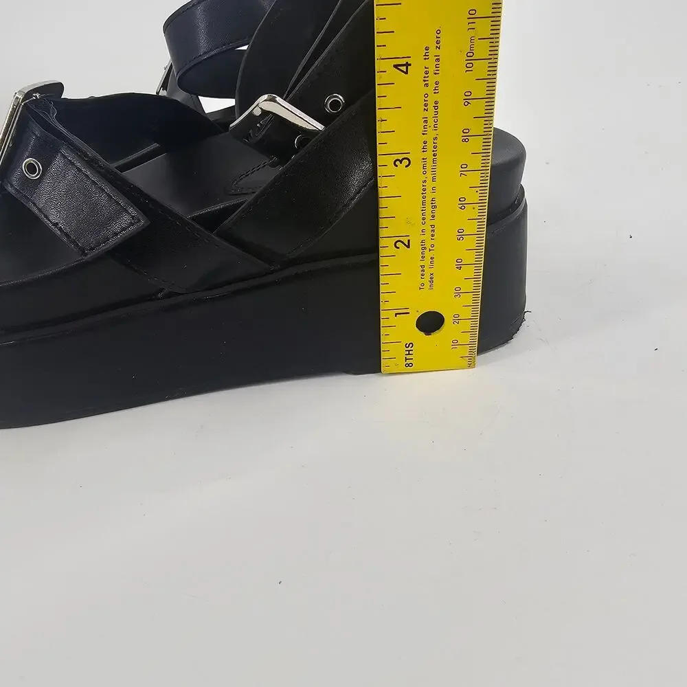 ASOS Black Trombone Platform Chunky Strappy Buckle Sandal Women's 8 Goth Punk - Picture 9 of 10